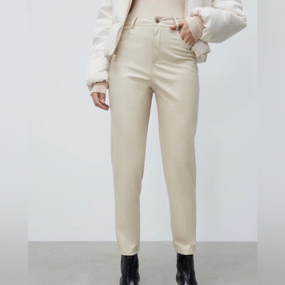 Zara Ecru Faux Leather High Rise Mom Fit Pants - Picture 13 of 13